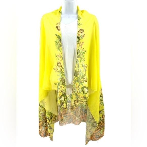 Boho Floral Sheer Tunic Poncho Long Sleeveless Kimono Vest Coverup One Size - Picture 8 of 8